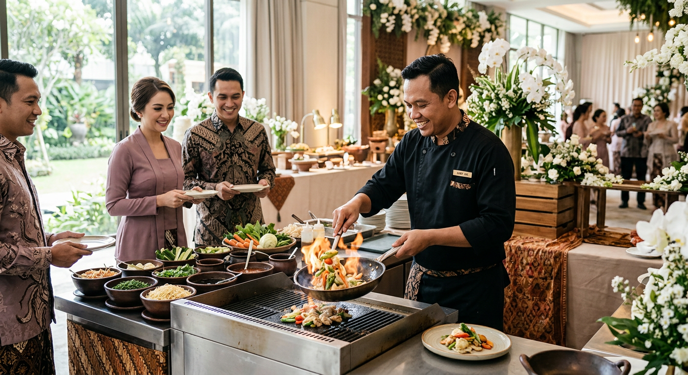 Menu gubukan live cooking di acara pernikahan
