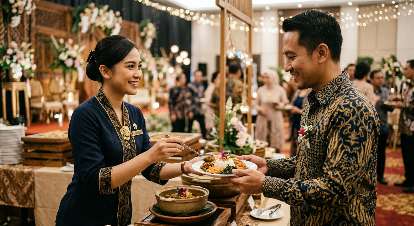 Pelayanan profesional dari staf catering acara kantor