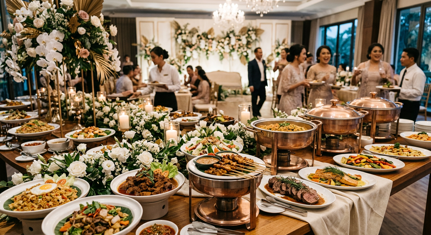 Meja prasmanan mewah di acara catering wedding Jakarta
